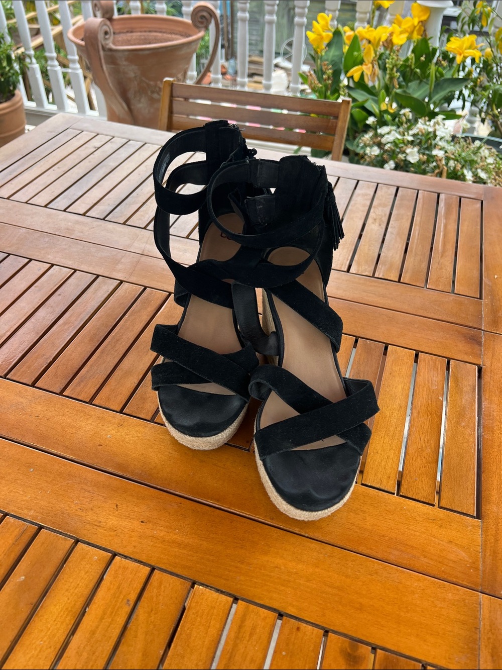 Black Suede Strappy Wedge Sandals - Women - Picture 1 of 7